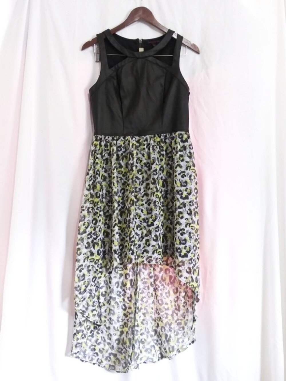NWT Material Girl leather and sheer animal print high-low dress